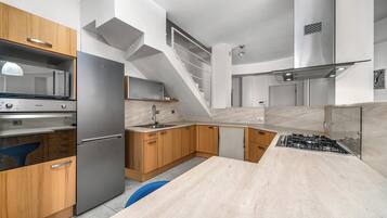 Fridge, microwave, stovetop, dishwasher