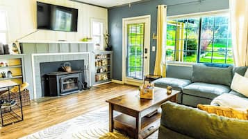 TV, fireplace, foosball