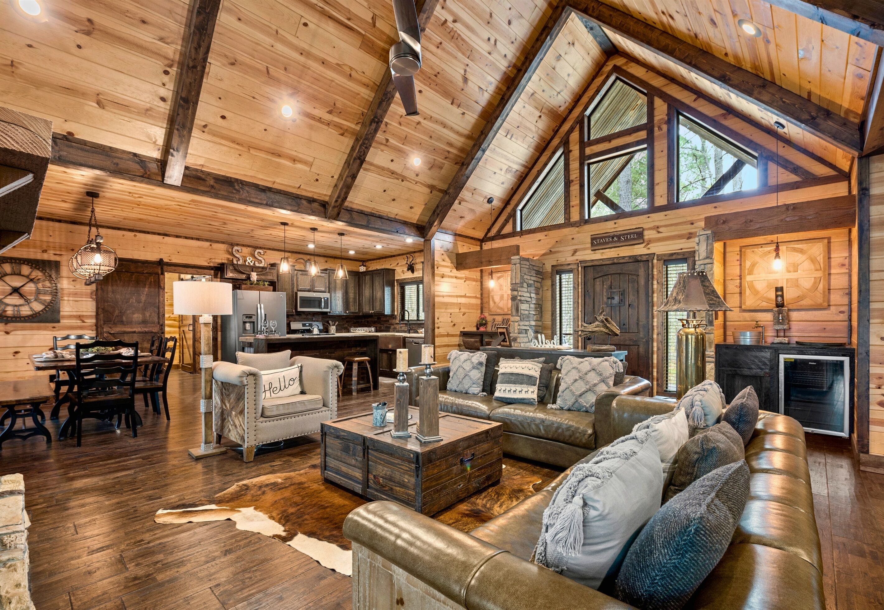 Smart TV, fireplace, foosball