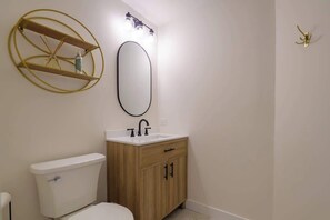 Shower, hair dryer, shampoo