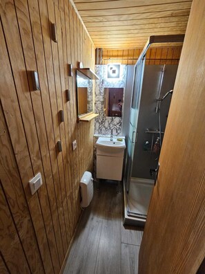 Shower, hair dryer, toilet paper