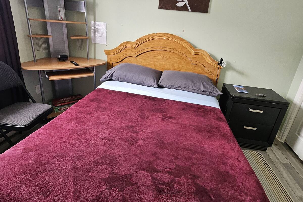 Blackout drapes, iron/ironing board, travel crib, WiFi (free)