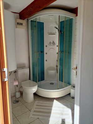 Dusche, Handtücher, Seife, Shampoo