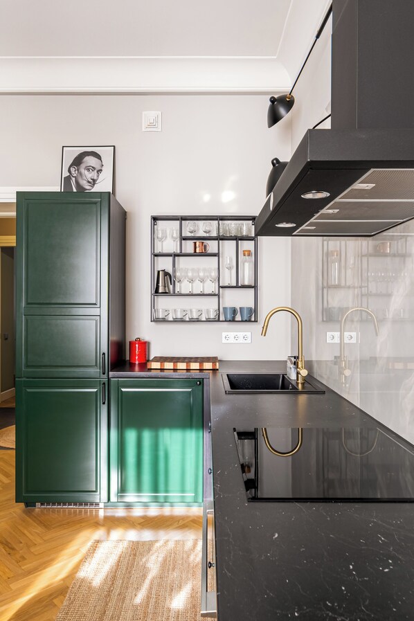 Fridge, microwave, oven, stovetop - Luxury Marvellous Flat in the Heart of Riga (Riga)