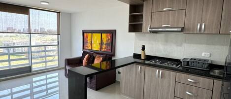 Réfrigérateur, plaque de cuisson, lave-vaisselle, cafetière/bouilloire