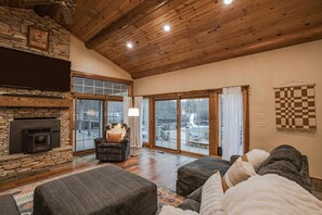 Télévision, cheminée, jeux vidéo, chaîne hi-fi