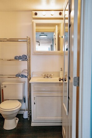Douche, séchoir à cheveux, serviettes fournies