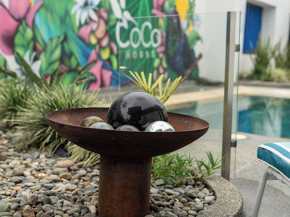 Outdoor pool, pool umbrellas