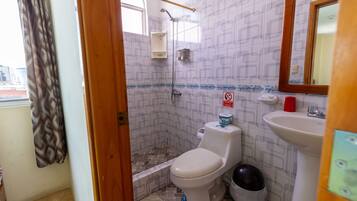 Regadera, secadora de cabello, toallas, jabón