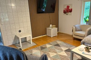 Una televisión, una chimenea