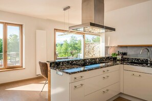Fridge, microwave, oven, stovetop - Apartment 'Alpa-Art' with Lake View, Private Terrace and Wi-Fi (Bad Endorf)