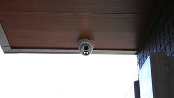 A ceiling-mounted security camera.