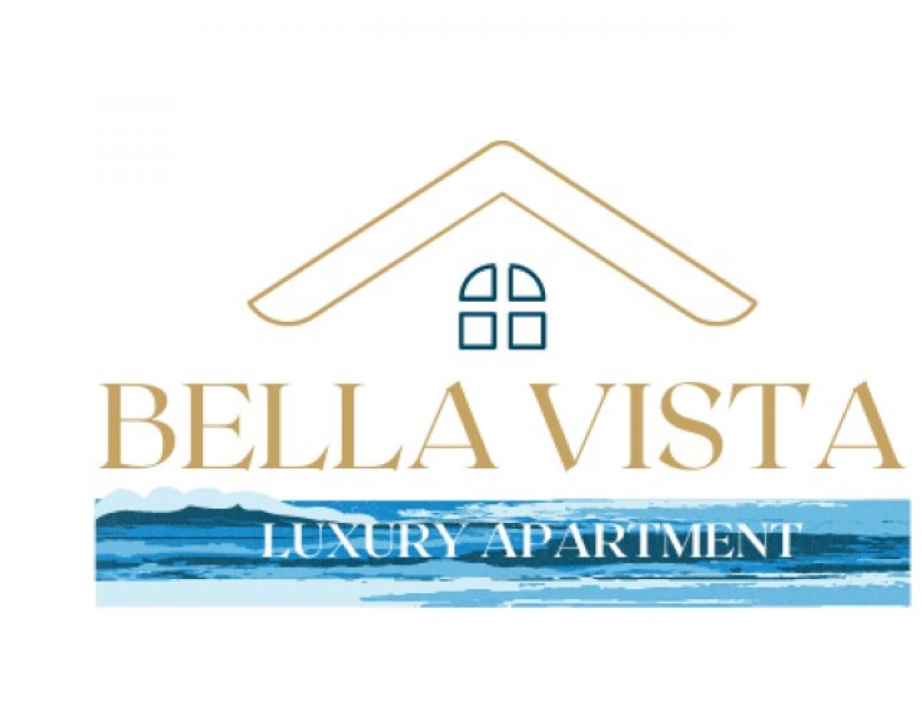 A logo with a house outline and the text "Bella Vista Luxury Apartment".