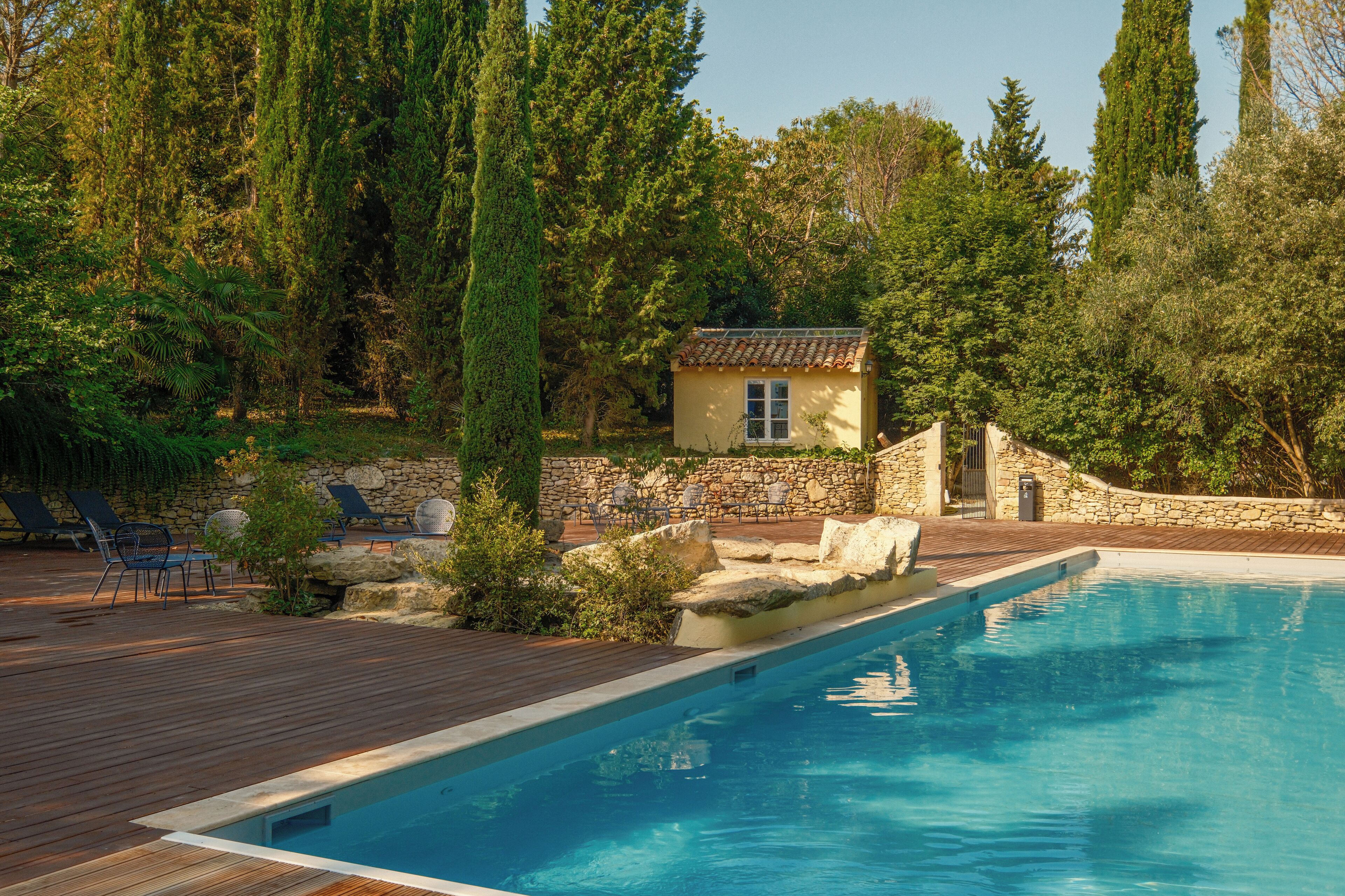 Seasonal outdoor pool, sun loungers