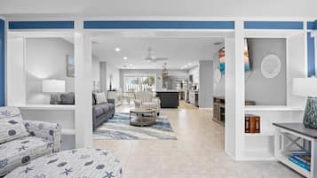 TV, fireplace, offices