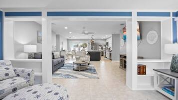 TV, fireplace, offices