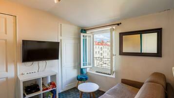 Televisie, een dvd-speler en boeken