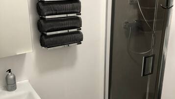Apartment | Bathroom | Shower, hair dryer, towels, toilet paper