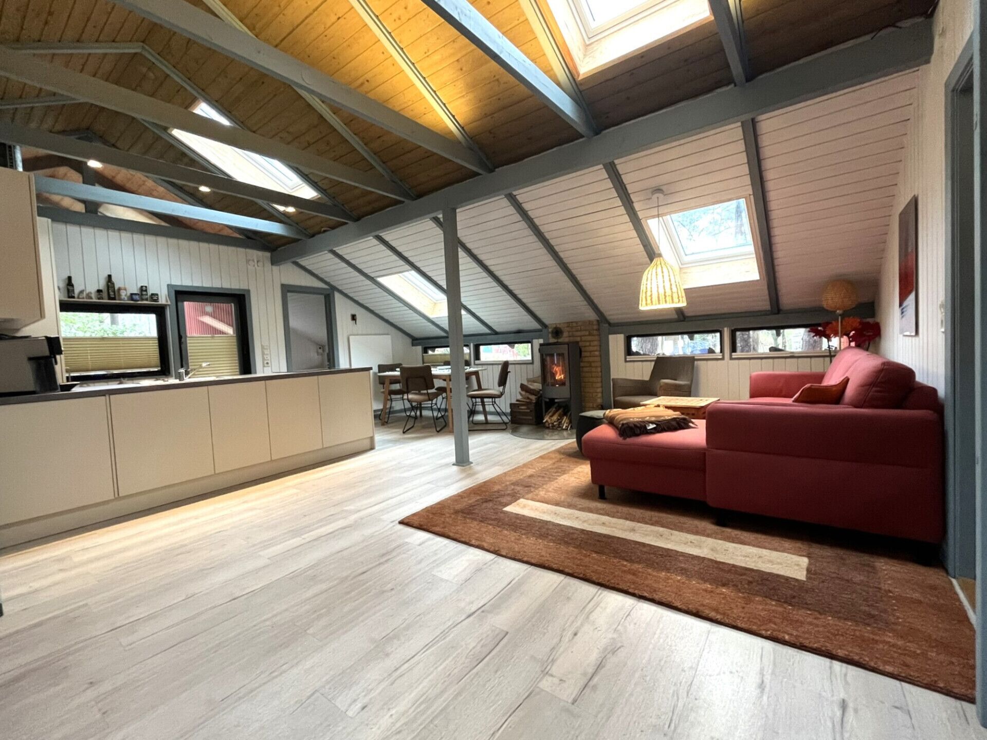 TV, fireplace, books, stereo