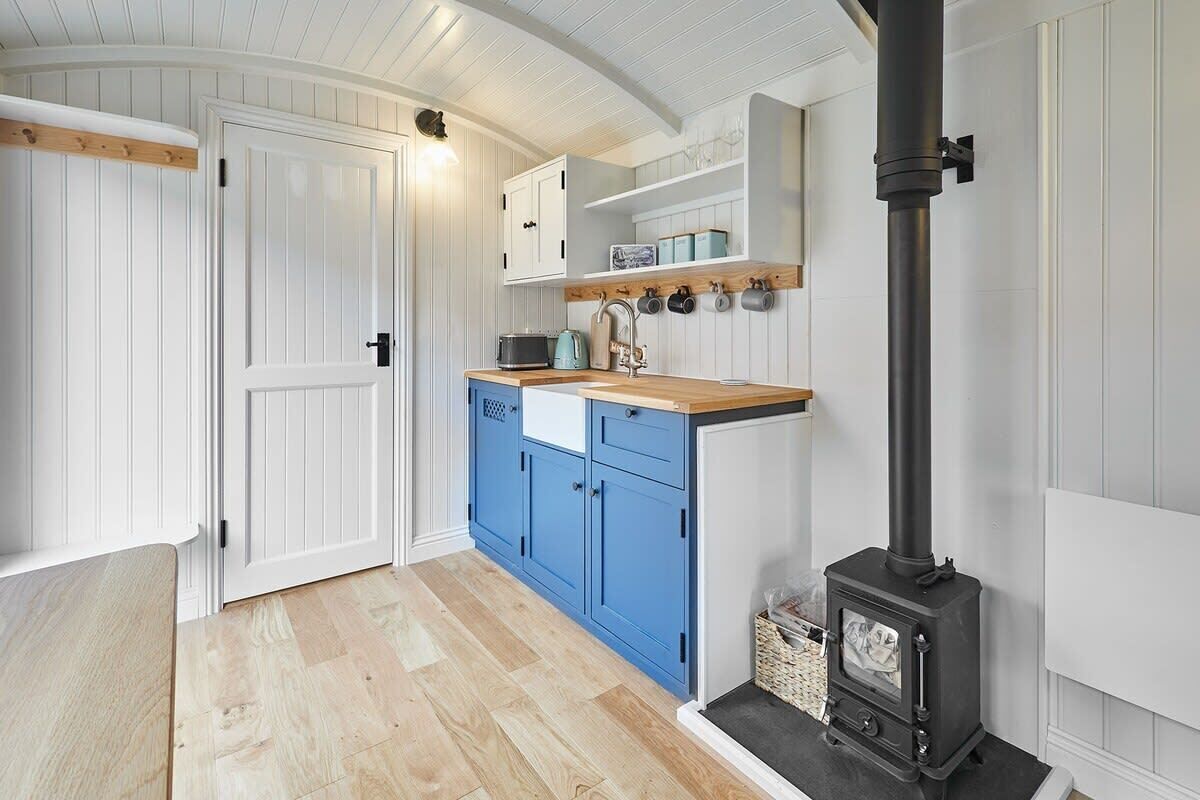 Fridge, microwave, electric kettle, toaster