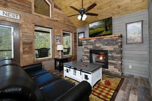 TV, fireplace - *Gorgeous 2BD Cabin with POOL! Hot Tub + VIEWS!* (Sevierville)