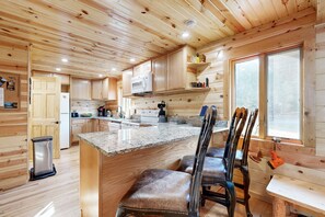 Fridge, microwave, oven, stovetop - Beautiful lakefront log cabin with dock, firepit, washer/dryer, dog friendly (Friendship)