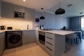 Fridge, microwave, oven, toaster