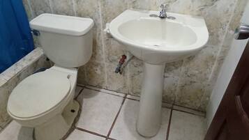 Jetted tub, hair dryer, towels, soap