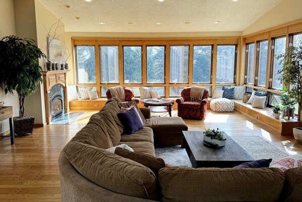 TV, fireplace