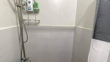 Hair dryer, bidet, towels, soap