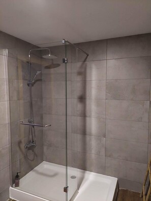 Shower, hair dryer, bidet, towels