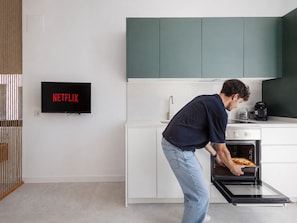 Fridge, microwave, oven, dishwasher