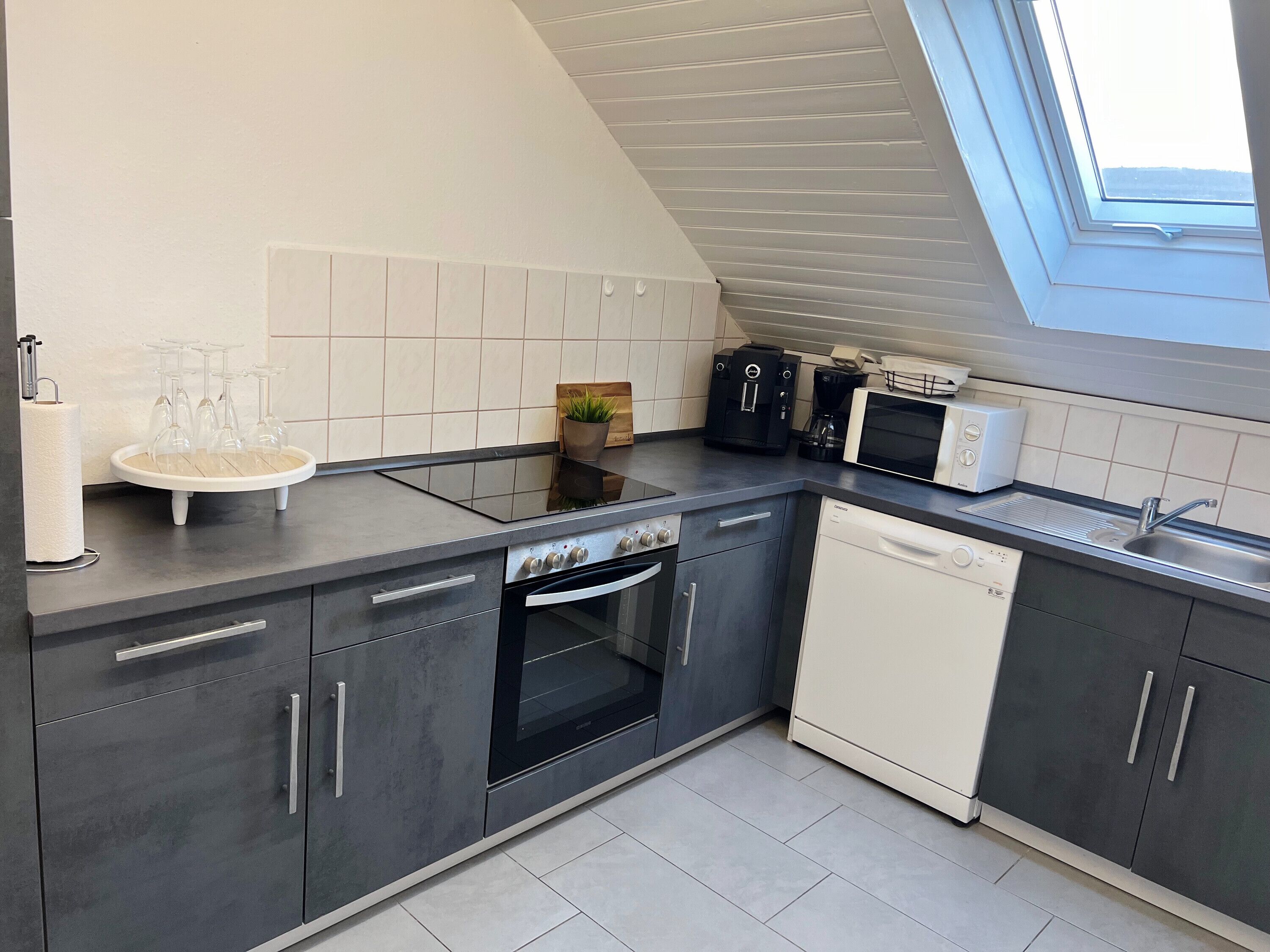 Frigorífico, microondas, horno y placa de cocina