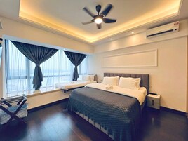 Blackout drapes, iron/ironing board, WiFi (free), bed sheets
