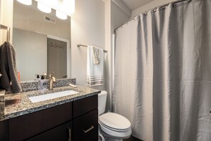 Ensemble douche/baignoire, articles de toilette gratuits, sèche-cheveux