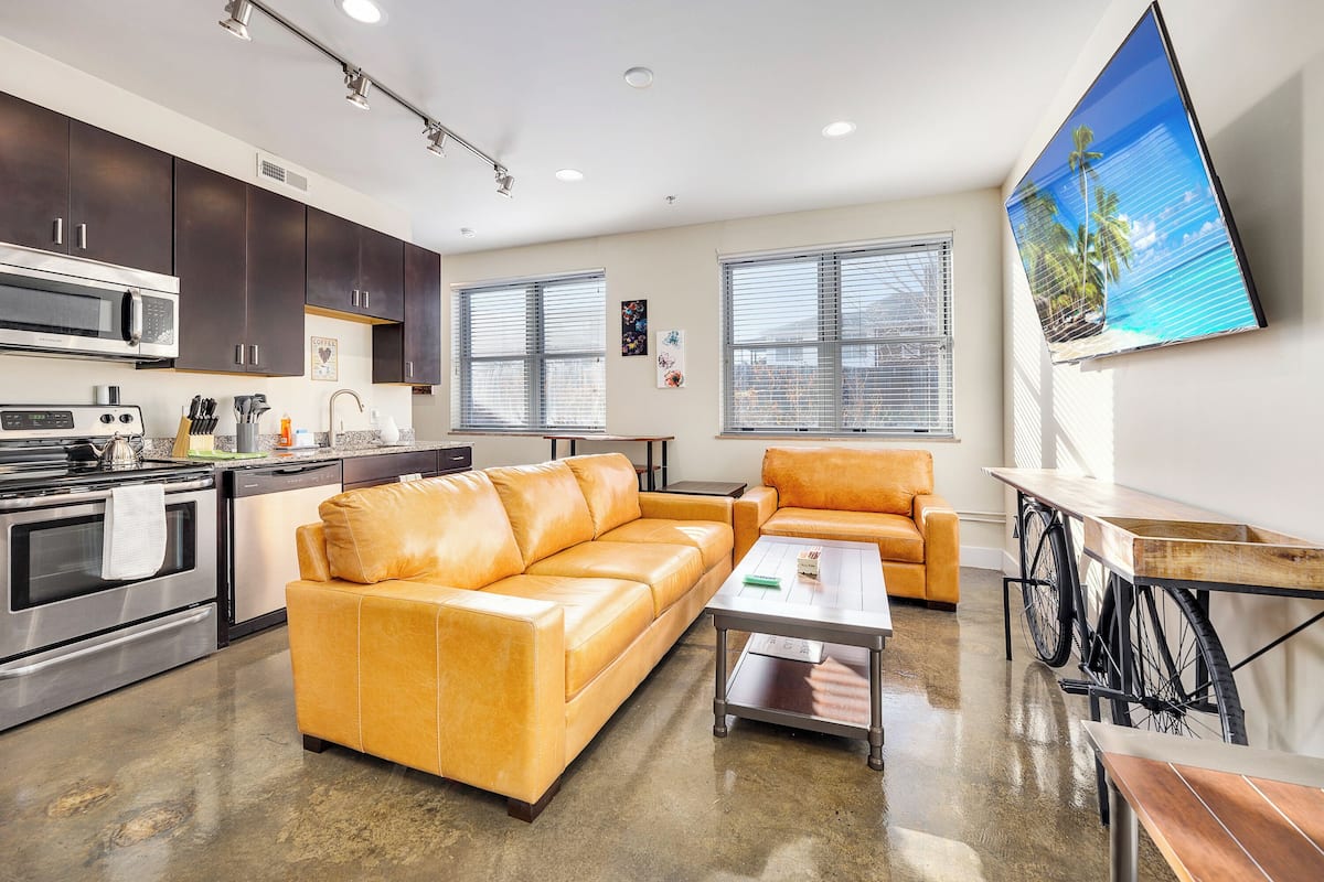 Premium Apartment | Living area | 65-inch Smart TV with digital channels, Netflix, Hulu