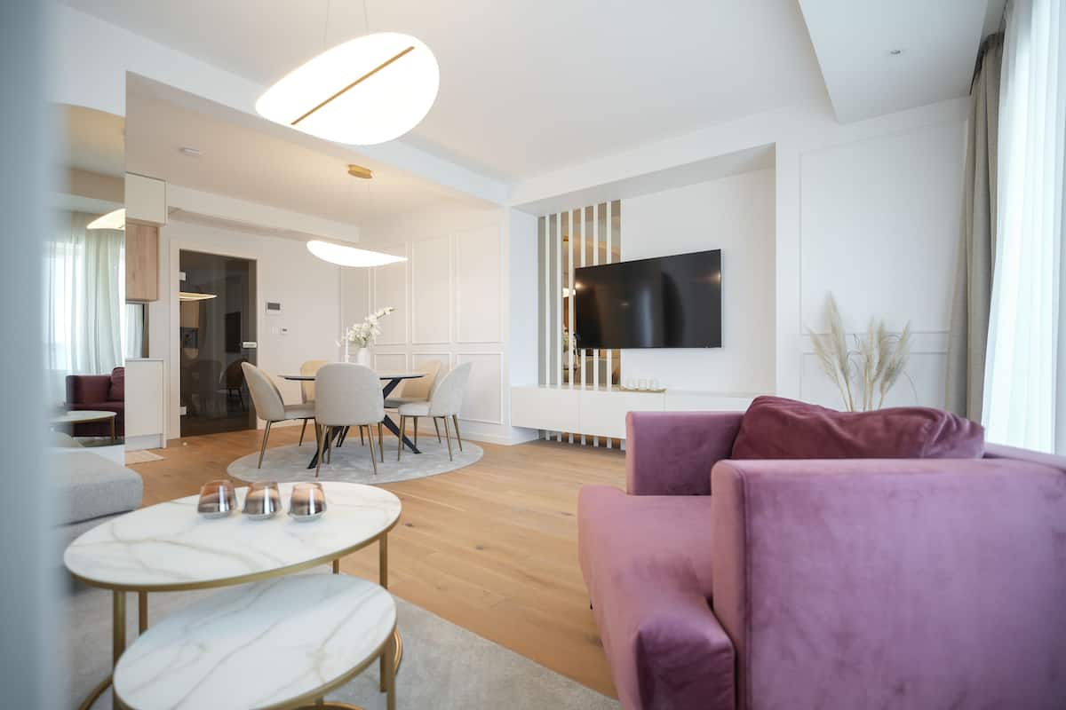Superior Apartment, Sea View, Sea Facing | Living area | 43-inch Smart TV with satellite channels