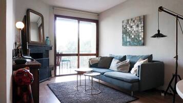 Una televisión, una chimenea