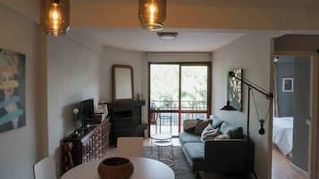 TV, fireplace