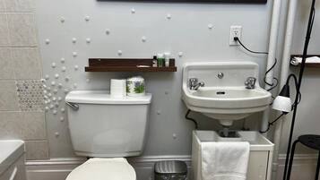 Douche, sèche-cheveux, serviettes fournies, shampoing
