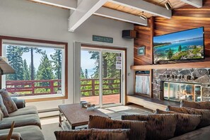 Smart TV, fireplace, DVD player, books