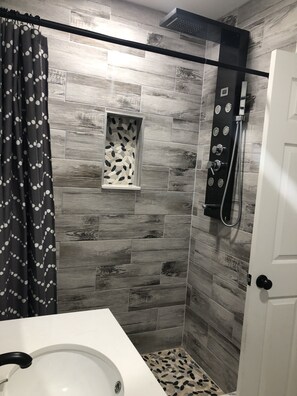 Shower, towels, soap, shampoo - Charming 3-bedroom house centrally located in Brandon, FL  (Brandon)