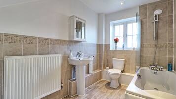 Hair dryer, towels, toilet paper