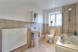 Hair dryer, towels, toilet paper