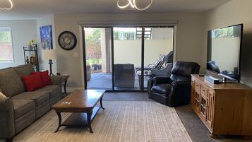 Smart TV, DVD player, books, music library