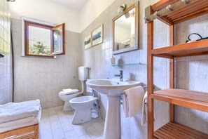 Shower, free toiletries, hair dryer, towels