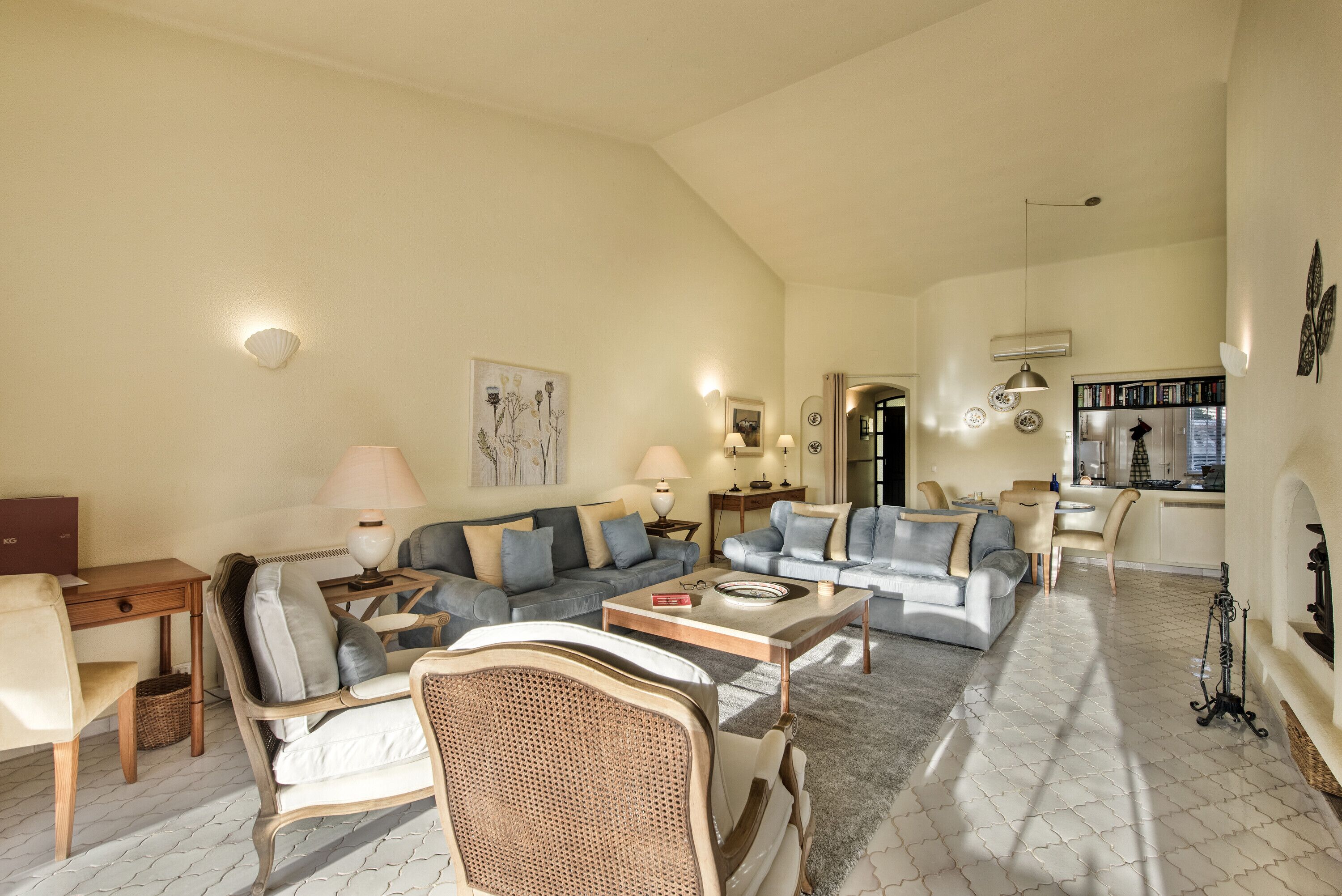 Télévision, cheminée, lecteur de DVD, chaîne hi-fi