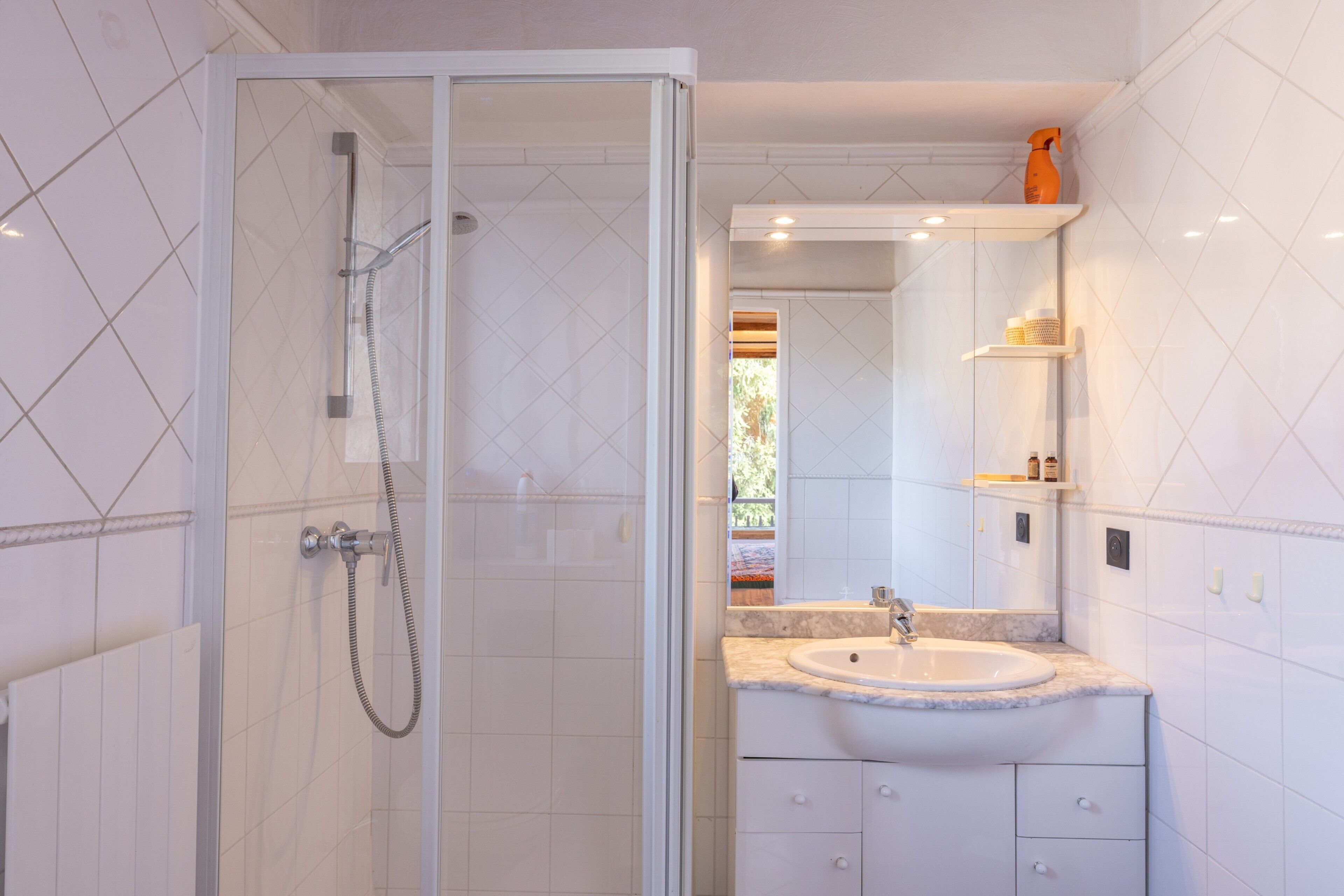 シャワー、ヘアドライヤー、タオル