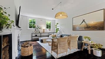 Smart TV, fireplace, stereo