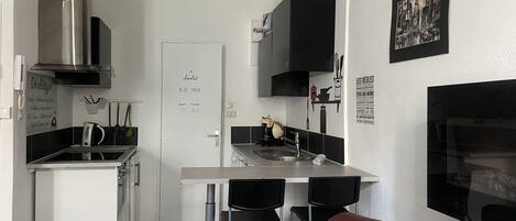 Fridge, oven, stovetop, coffee/tea maker